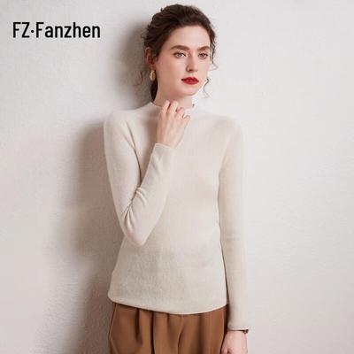 Fanzhen Damen 100% Kaschmir Pullover mit halbem Rollkragen