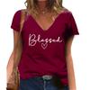 Gesegnetes bedrucktes V-Ausschnitt T-Shirt lässig kurzärmlig Damenmode Streetwear Oversized V-Ausschnitt