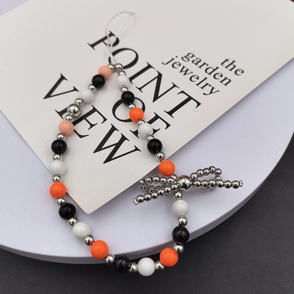 

Новый креативный шнурок-бантик из бисера и жемчуга для чехла для мобильного телефона - брелок-подвеска с ПЗС-камерой оранжевый