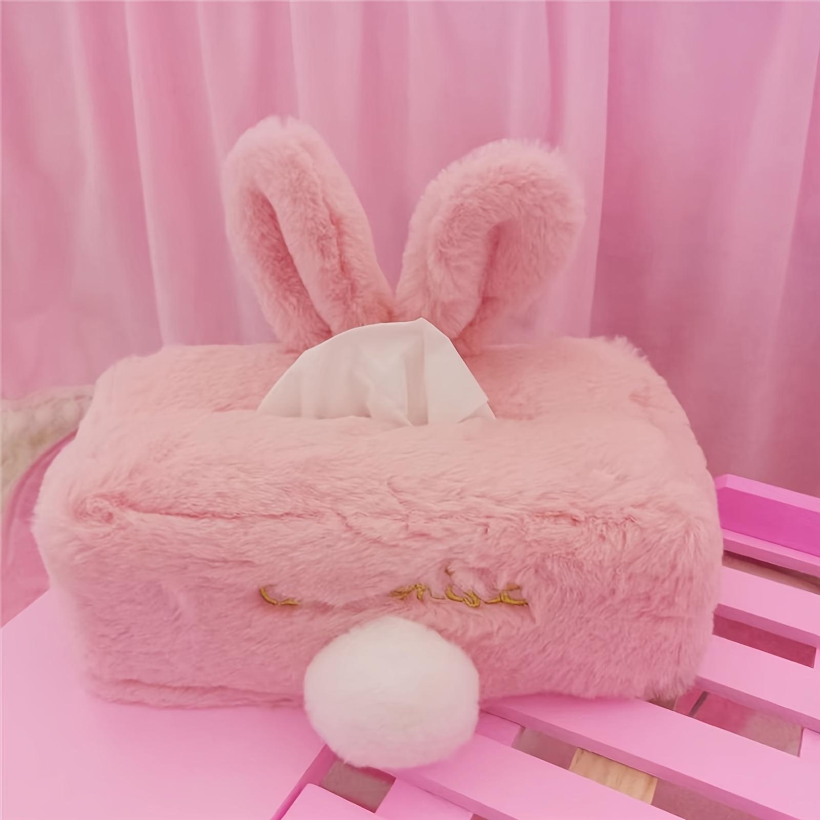 1PC plush rabbit tissue box, cartoon tissue box set, pumping box set, household car living room tissue box розовый