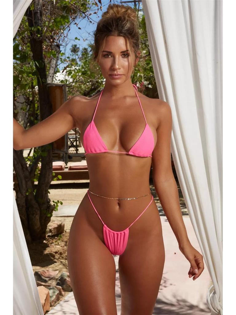 Solid Color European & American Three-Piece Bikini: Women's Sexy Bandage Split Swimsuit