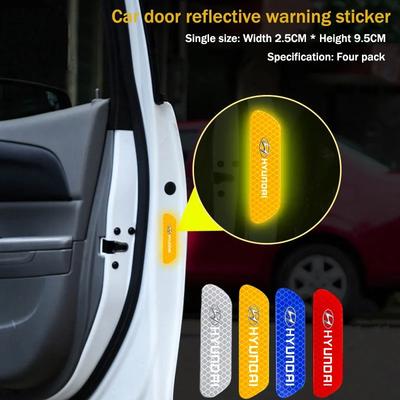 4pcs Car Door Sticker Reflective Safety Warning Mark Decoration Decals For NLINE I30 I20 I10 Venue Tucson Ioniq IX35 I40