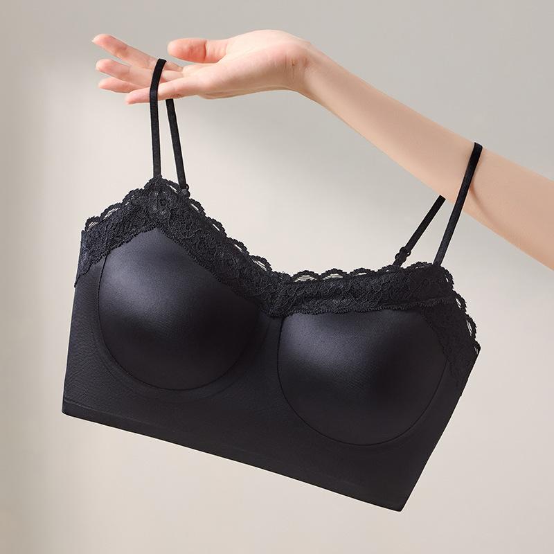 New Seamless Satin Lace Beautiful Back Suspender Underwear Women's Thin Shoulder Straps with Small Breasts Gathering Comfortable Vest Bra