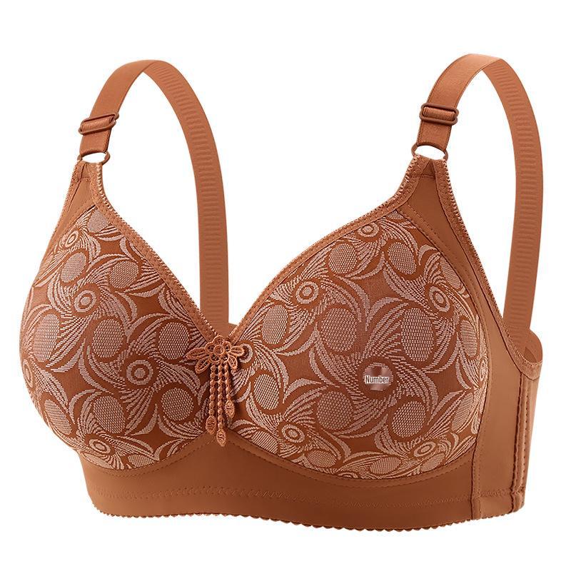 CrossD Plus Size Jacquard Wire-Free Mother's Bra - Elegant Back Support, Sizes 46-52