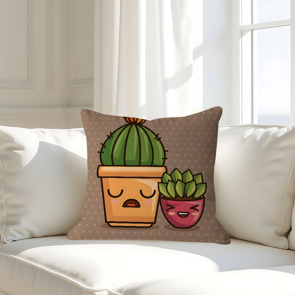Cute Cartoon Succulent Pillow Case Removable Washable Cushion Cover – All-Season Soft Linen