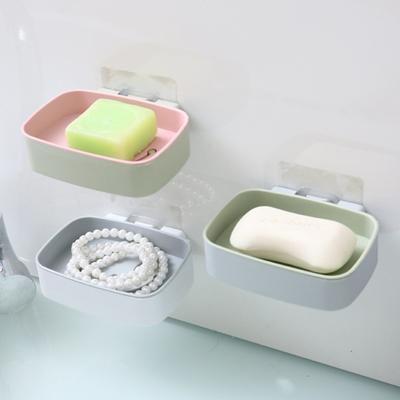 Wall Mount Soap Dish Double Layers Quick Drain No Drill Adhesive Modern Kitchen Bathroom Shower Soap Holder Container Box Saver