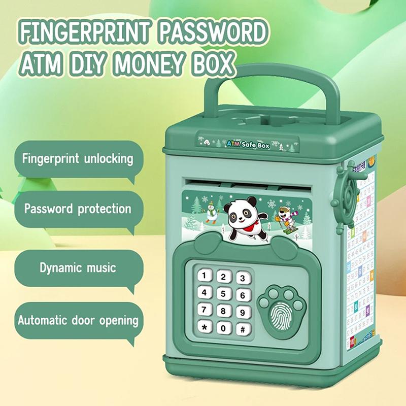 

Cartoon Atm Cash Saving Box Money Bank Toy With Handle For Kids Electronic Large Money Box Savings Password Digital Fingerprint зелений