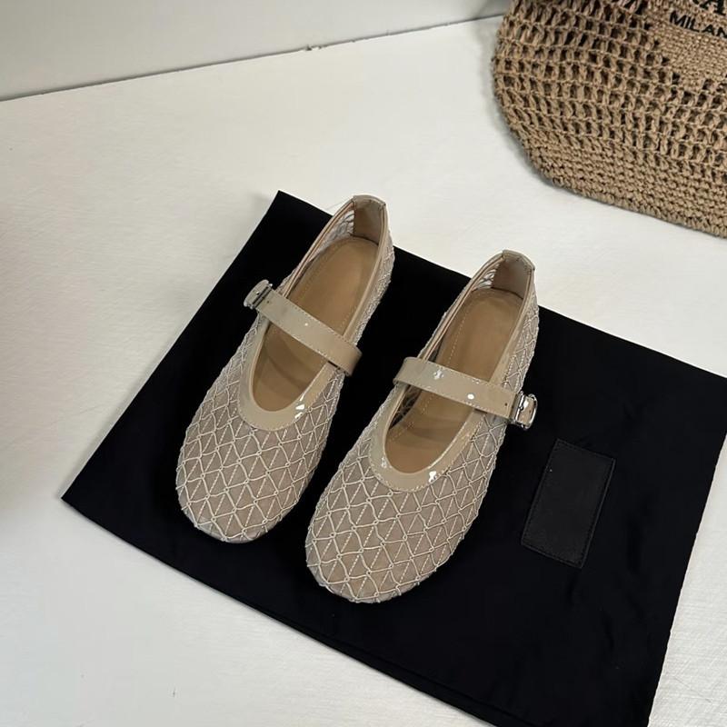 Fashion 2025 Summer Fashion Hollow Out Weave Women Ballet Flats Comfortable Soft Soles Mesh Mary Janes Walking Loafers Girls Dance Shoes