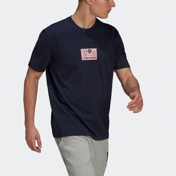 Adidas T Shirts Men's Ink Blue Crew Neck Moderate Straight Fit GN8184