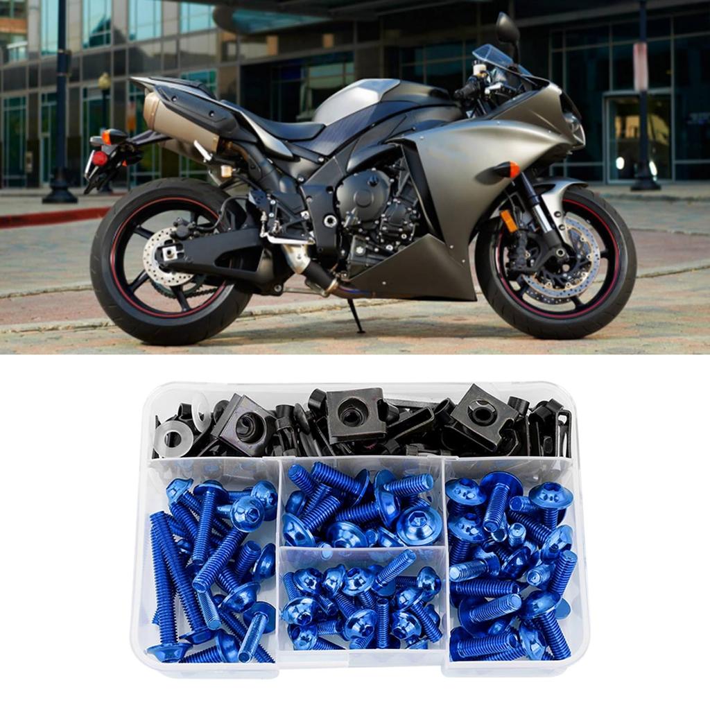 Motorcycle Bolts Aluminum 177 Pcs Motorcycle Screw Fairing Bolt Kit Universal for M5 M6 Yamaha Sport Bike (BLUE)