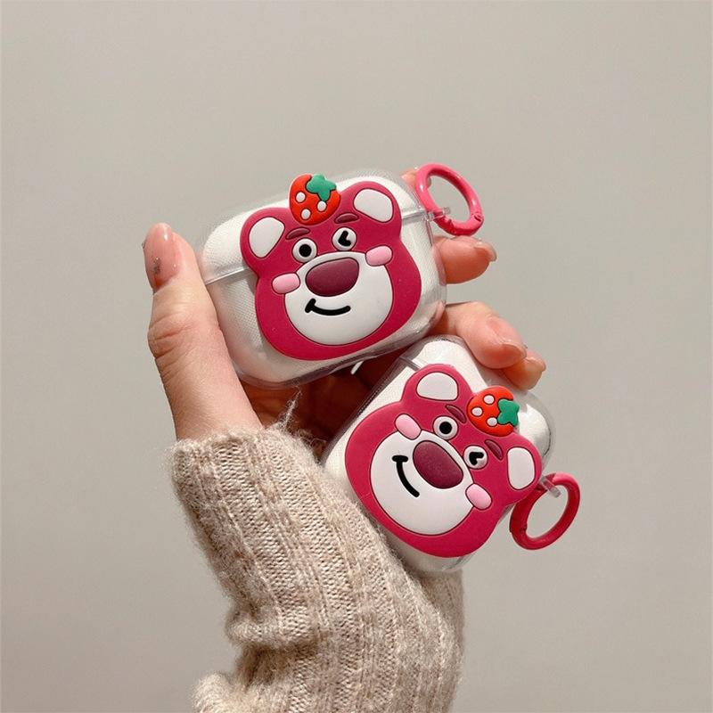 Airpods Pro Pink Bear Strawberry Bluetooth Headset Cover 3Rd Generation Protective Case Airpods 1 /2 Generation Hanging Buckle