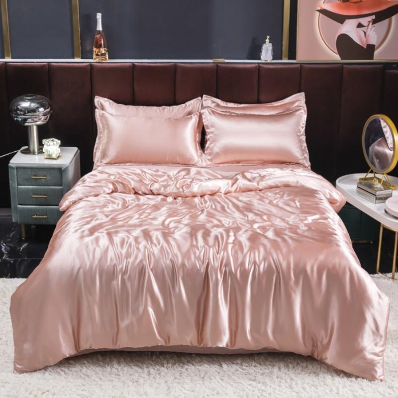 new summer double-sided ice silk four-piece set simple bedding soft silky single quilt cover dormitory three-piece set
