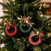 Festive Decor Pendant Mini Christmas Wreath Ornament, Miniature Artificial with Bow, Holiday Hanging Ornaments Pinecone, Xmas Tree for Party