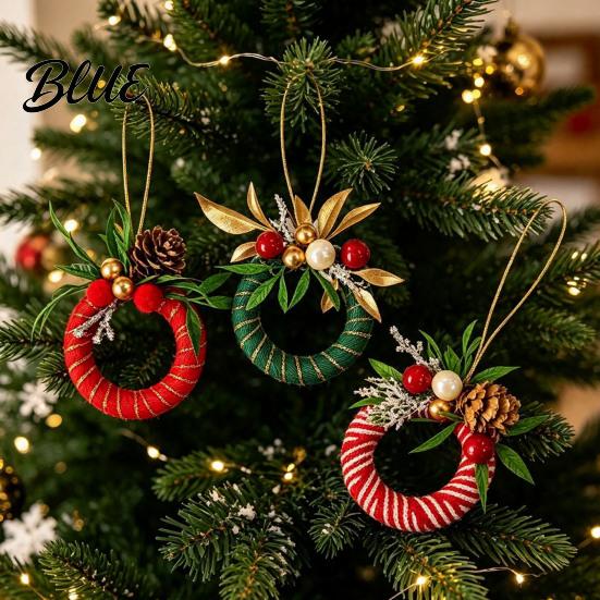 Festive Decor Pendant Mini Christmas Wreath Ornament, Miniature Artificial with Bow, Holiday Hanging Ornaments Pinecone, Xmas Tree for Party