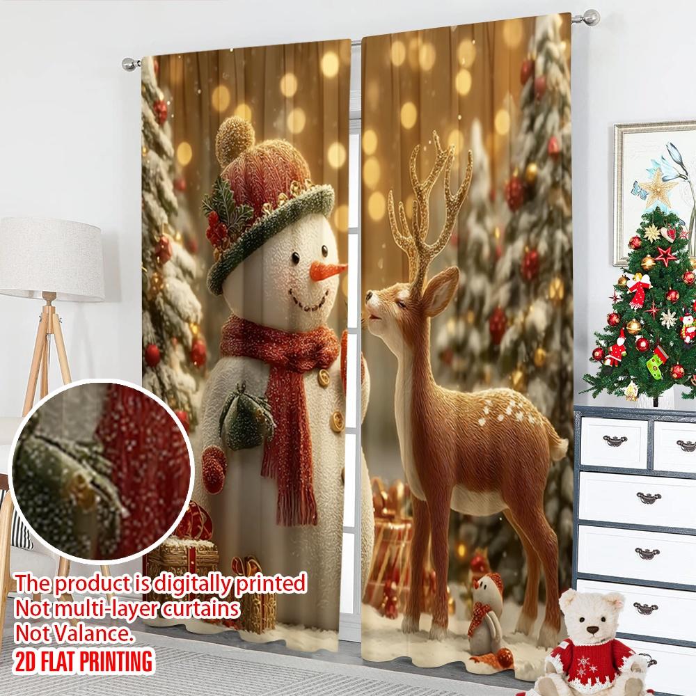 2pcs 2D Flat Printing Christmas Hot Curtains Animal Print Christmas Winter Digital Printed Polyester Drapes Family Party