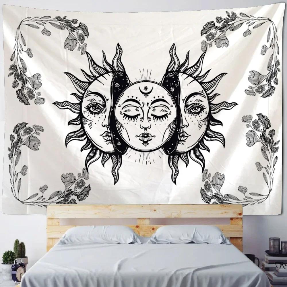 Sun God Art Tapestry Hippie Sun Moon Wall Tapestry Home Aesthetics Decoration Wall Cloth Beach Towel Tablecloth Bed Sheet