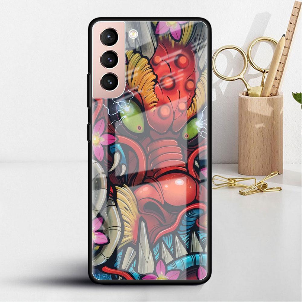 Samurai Oni Mask Cool Glass Case For Samsung Galaxy S22 S20 FE S21 Plus Phone Cover S10 5G S9 Note 20 Ultra 10 Lite Shell