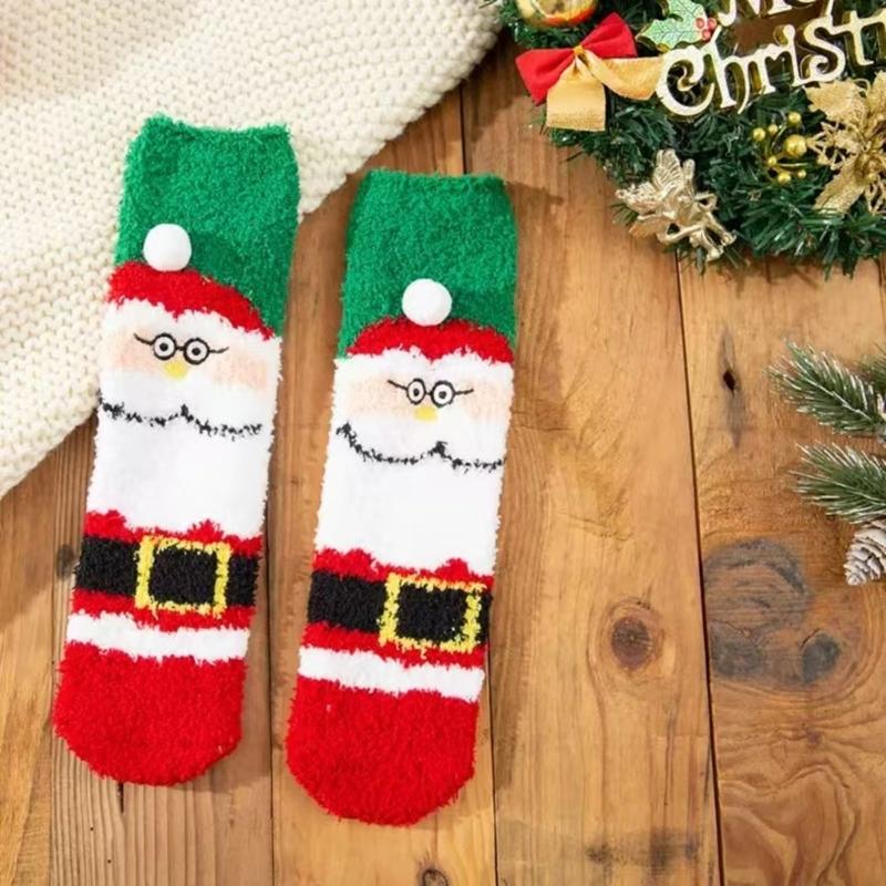 4 Pairs Thick Warm Coral Fleece Socks for Women Men Funny Christmas Pattern Seasonal Indoor Sleeping Slipper Socks