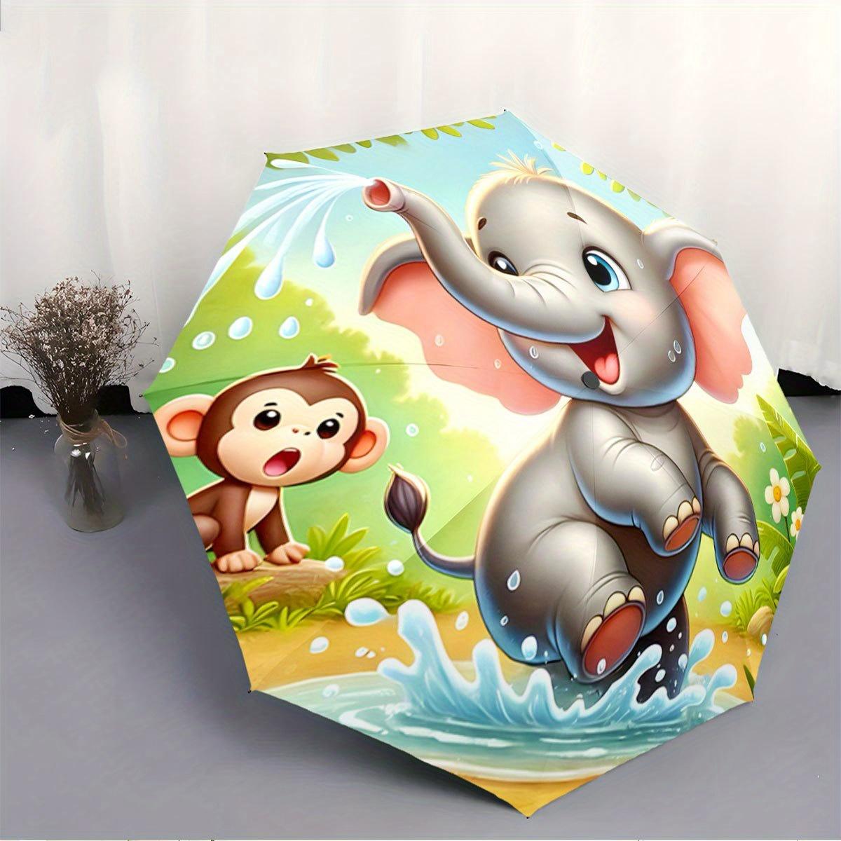

Folding umbrella Elephant splashing water in a jungle scene Creative portable folding umbrella, suitable holiday gifts (as the picture,Iron&8K)