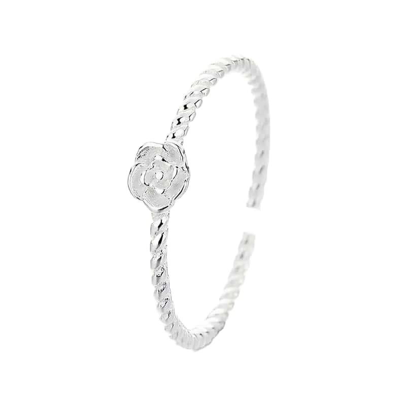 

S925 Sterling Silver 18K Gold-Plated Rose Ring: Elegant Open Band with Delicate Floral Design Adjustable