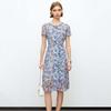 Elegant Waist-Cinching Short Sleeve Printed Dress