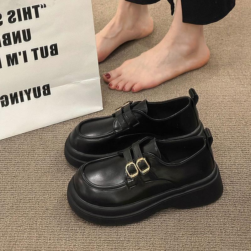 Small leather shoes women's British style spring and autumn new retro round head jk single shoes college style thick sole