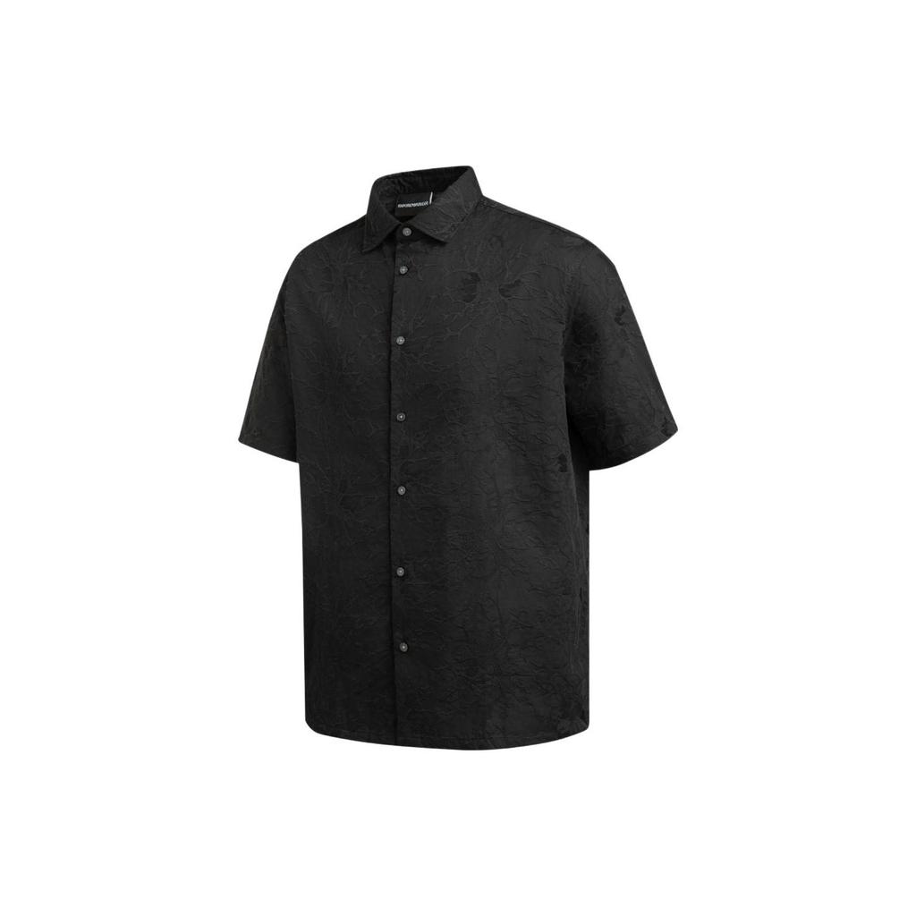 Emporio Armani Ss24 Dark Pattern Printed Square Neck Single-Breasted Short Sleeve Shirt Men Shirts Black 3D1CG3-1NQMZ-0999