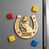 1/2/3Pcs 2026 Year of The Horse Fridge Magnet Rustic Wooden Auspicious Horseshoe Fridge Magnet Chinese New Year Home Office Kitchen Decoration