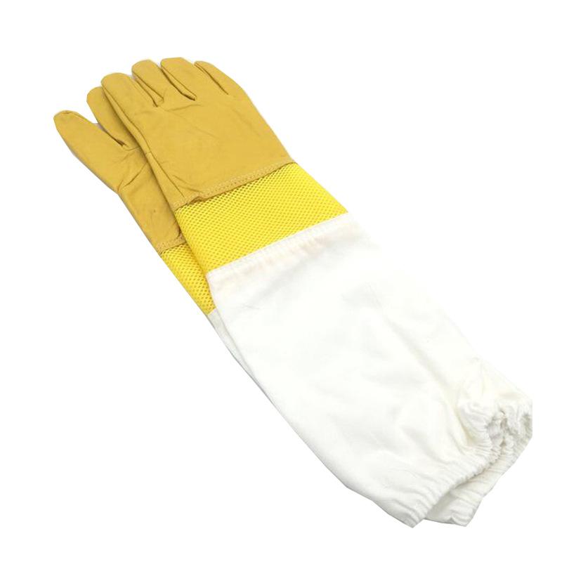 

Protective Beekeeping Gloves with Breathable Yellow Polyester-Cotton Sleeves and White Sheepskin Anti-Sting Mesh Fabric