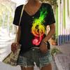 Music Notes 3d Printing Women's Casual Fashion Street Short-sleeved V-neck T-shirt