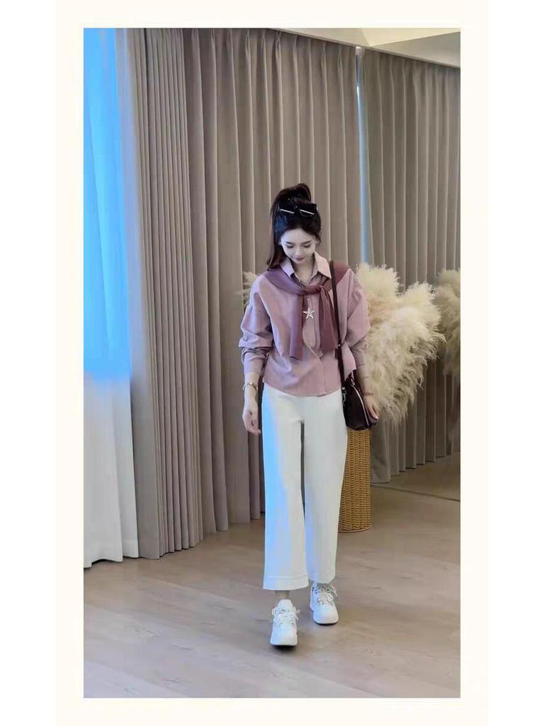 Korean Striped Shawl Long Sleeve Two-Piece Set for Women - 2026 Autumn Slimming Versatile Top