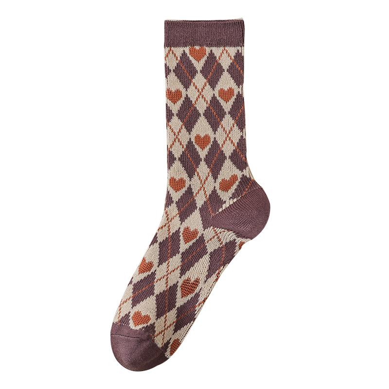 Retrofarbene High-Top-Socken für Damen im Herbst und Winter und Mid-Top-Socken aus gekämmter Baumwolle für Damen im Frühling und Herbst