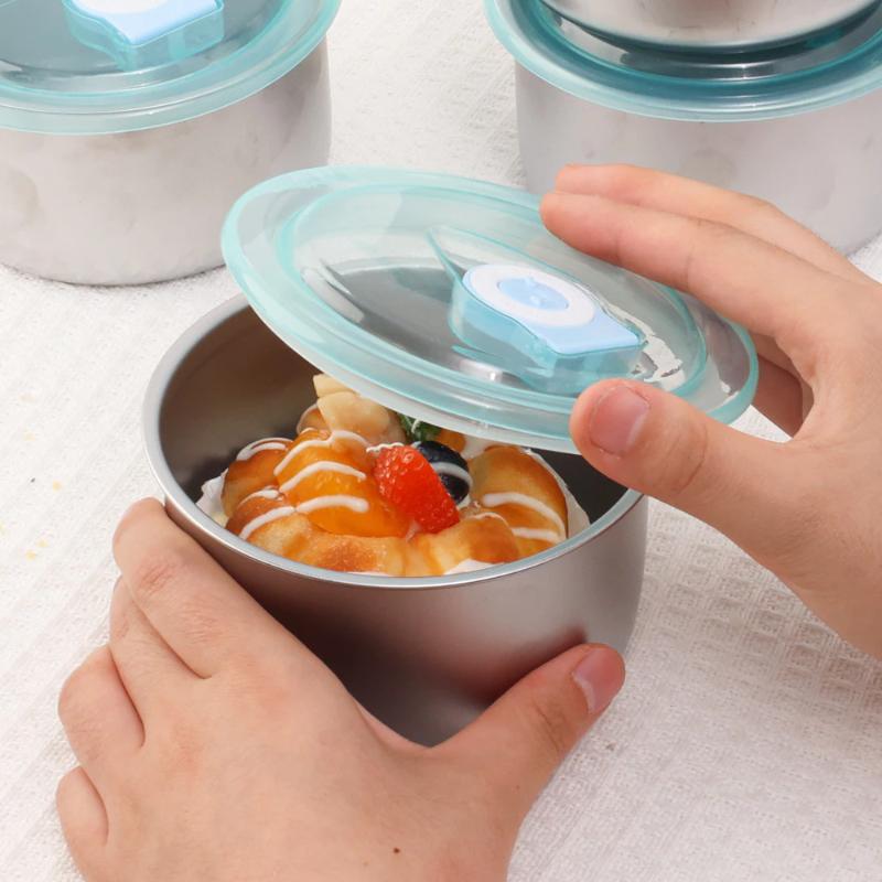 3/2/1Pcs 410 Stainless Steel Food Container Fresh Keeping Box With Sealed Lid Fridge Food Storage Box Lunch Bento Box Bowl