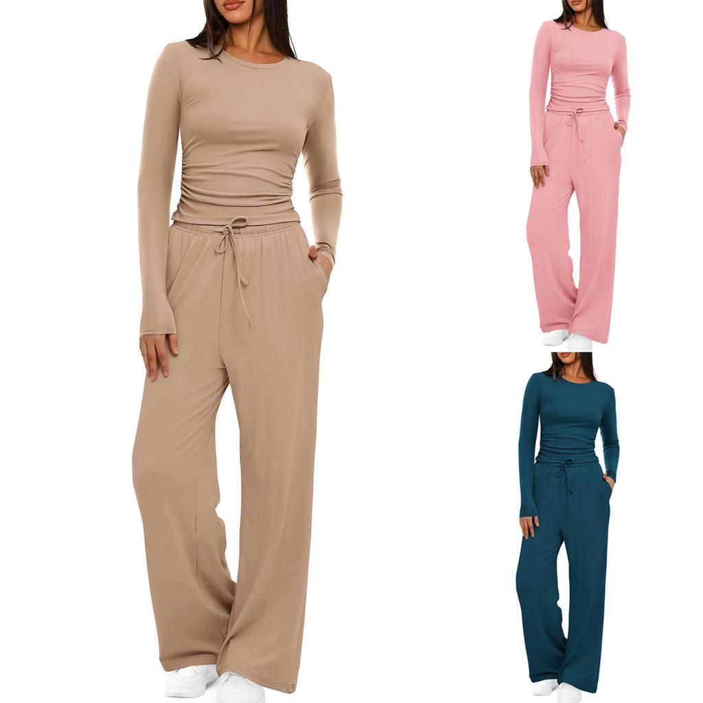 Women's Fashion Solid Color Round  Neck Sleeveless Top Casual  Pants Set