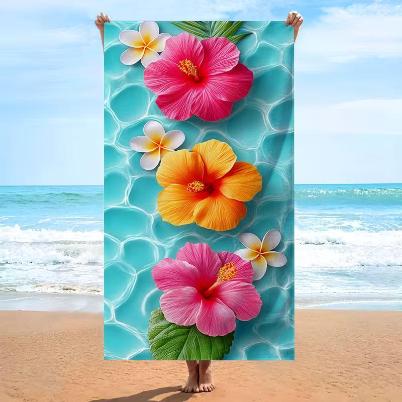 Turquoise Water Flower Print Beach Towel Quick Dry Sand Resistant Absorbent Towel for Summer Beach Pool Travel