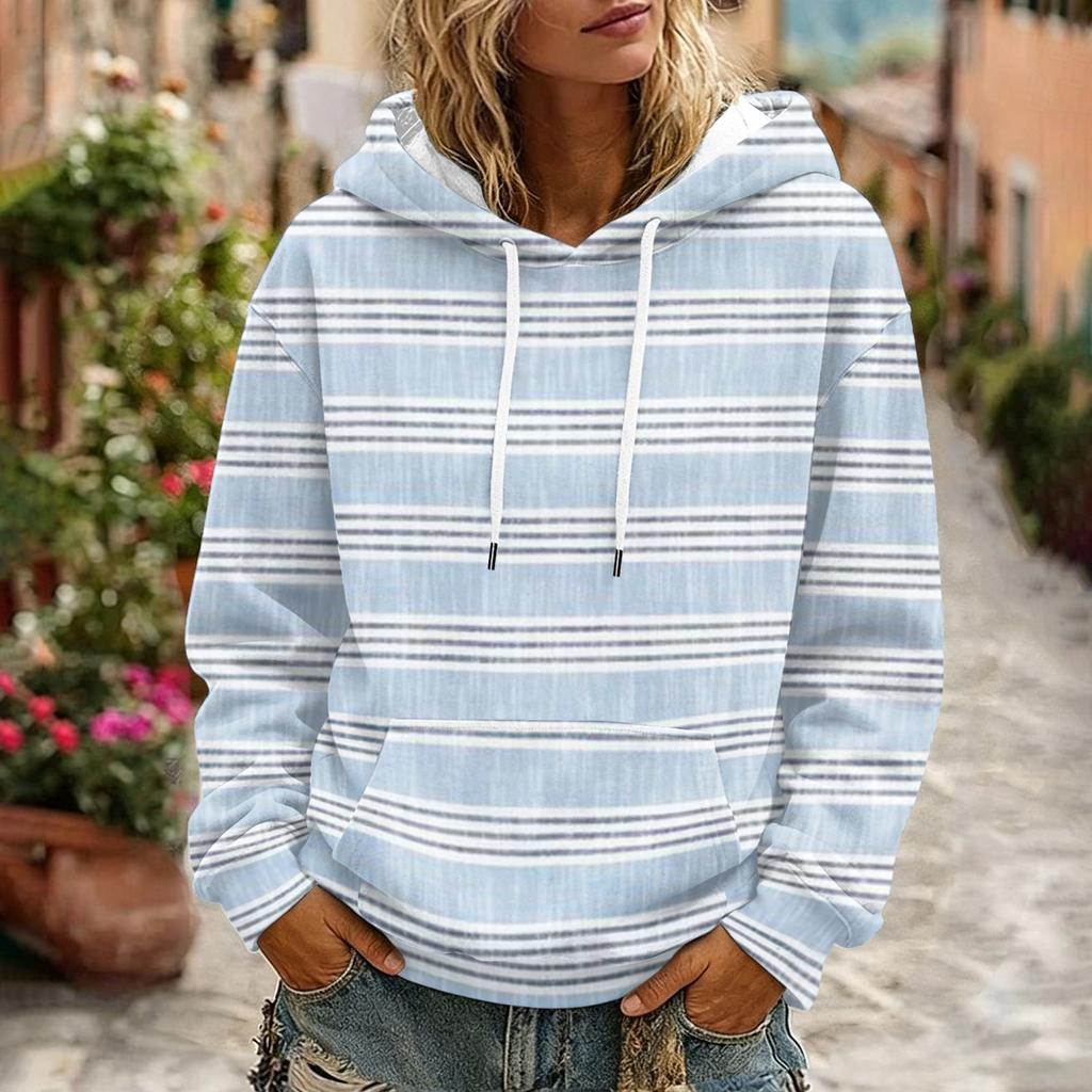 Women's Striped Long Sleeve Hoodie with Pocket and for Casual Wear
