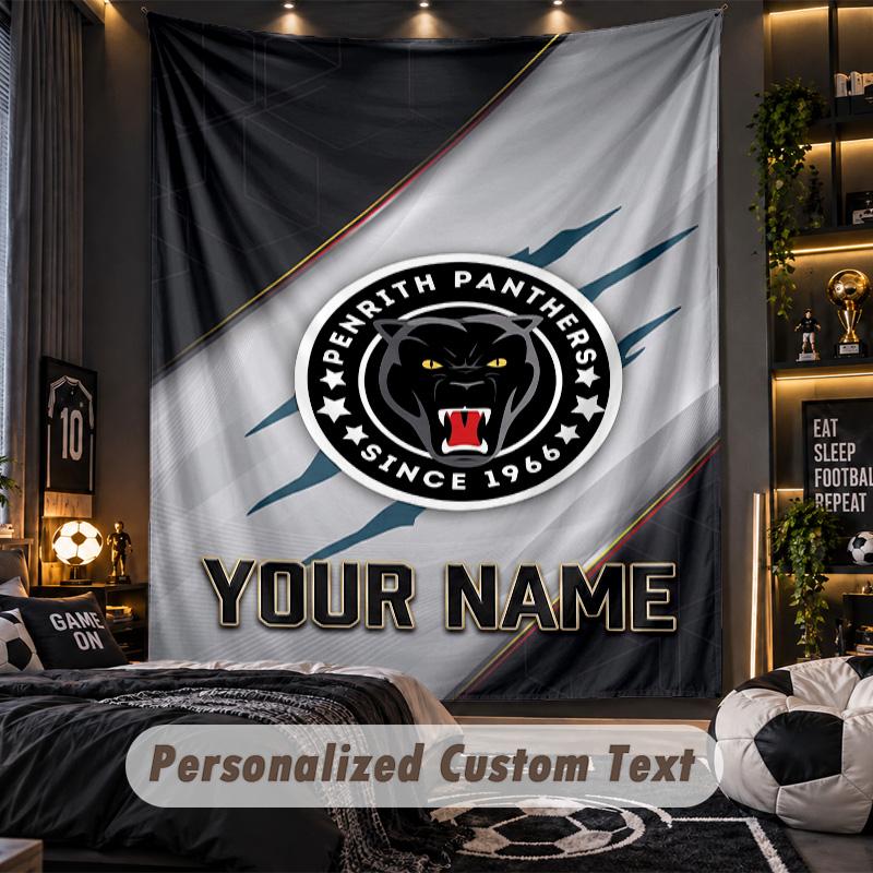 TapestryPenrith Panthers Custom Name Text Personalized Wall Hanging Tapestry Home Wall Decor