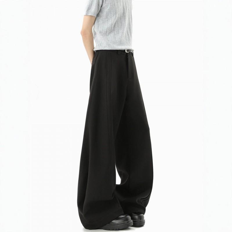 Mens Vintage Pleated Wide Leg Trousers Casual Loose Straight Fit Dress Pants