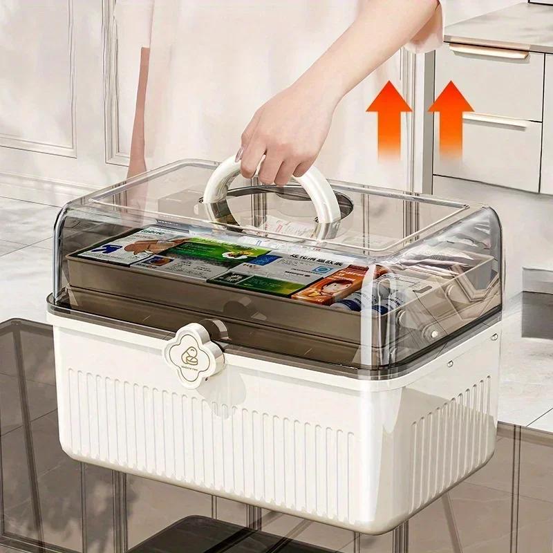 1pc Medicine Storage Box - 3-Layer Organizer for Home/Travel | Clear Plastic Compartments & Carry Handle