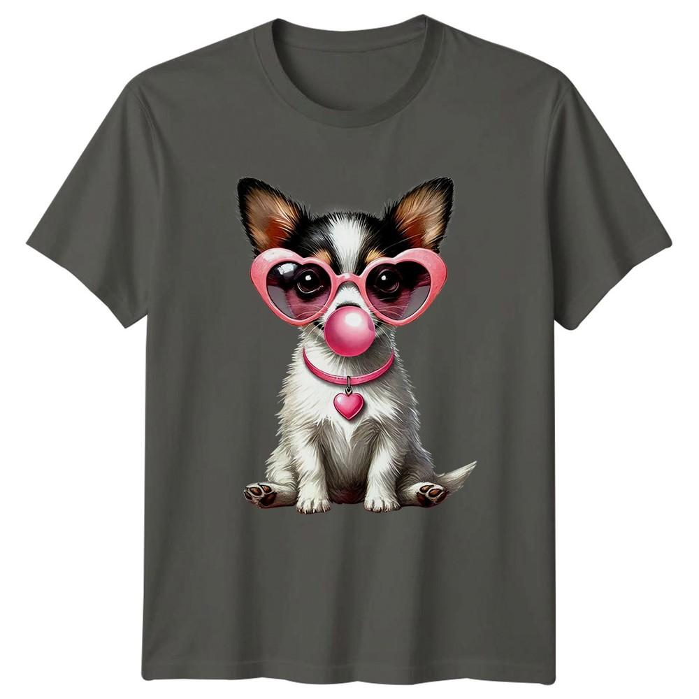 Cute Dog Heart Glasses Bubblegum Animals Dogs Unisexs TShirt Unisexs Graphic Tee S