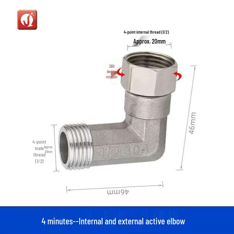 Válvula Angular em L de Aço Inoxidável de 4 Vias com Rosca Macho/Fêmea e Conjunto de Conexões para Tubo de Água em Cotovelo