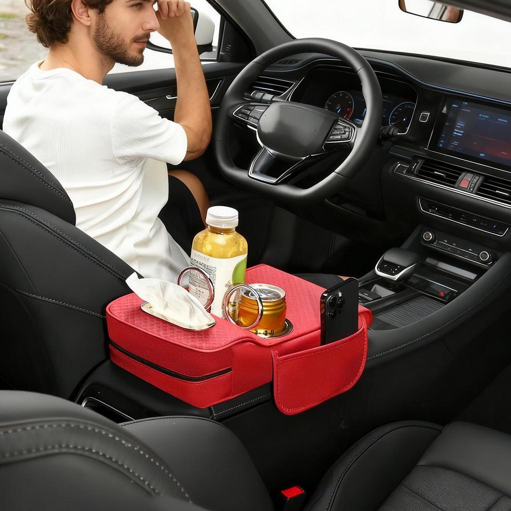 Car Armrest Storage Box Long-Lasting Organization With Elastic Strap Car Center Console Storage Box For Family Adults Men Women