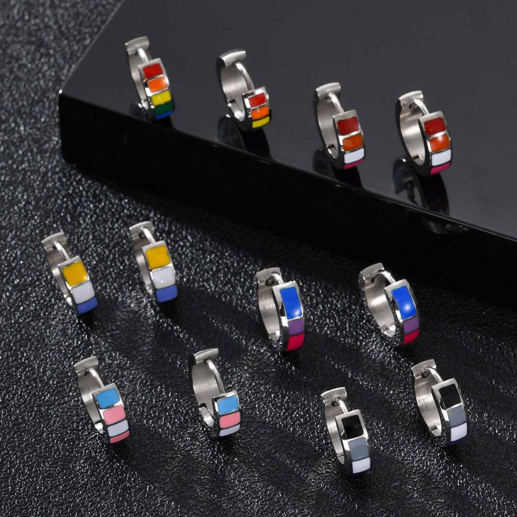 Rainbow Color Hoop Earrings for Men Women,Waterproof Stainless Steel Metal Huggie Earrings,LGBT Jewelry Gift