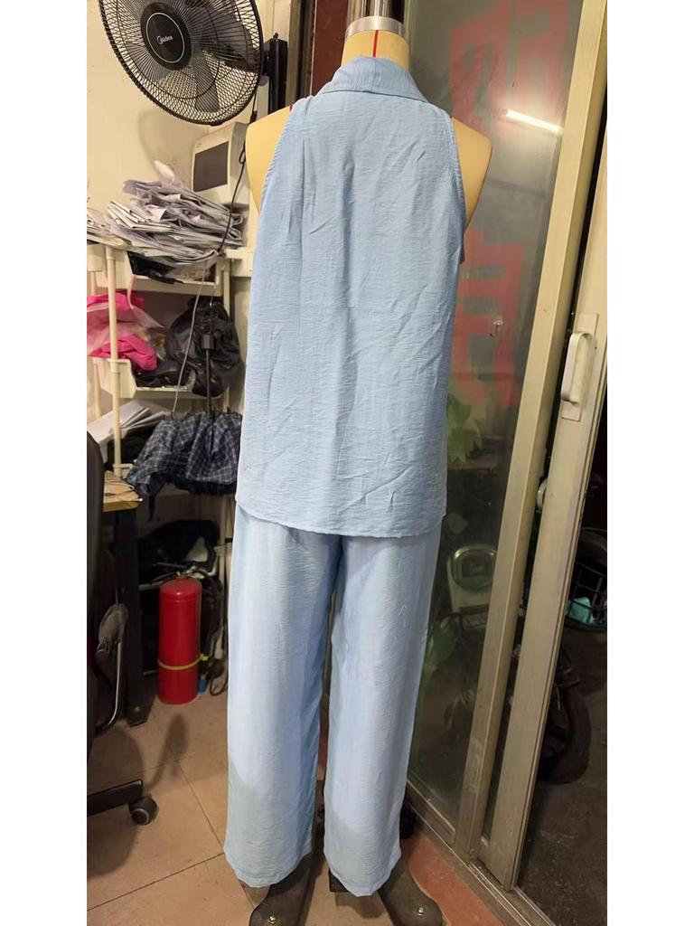 2026 Euro-American Fashion Solid Sleeveless Top & Pants Set