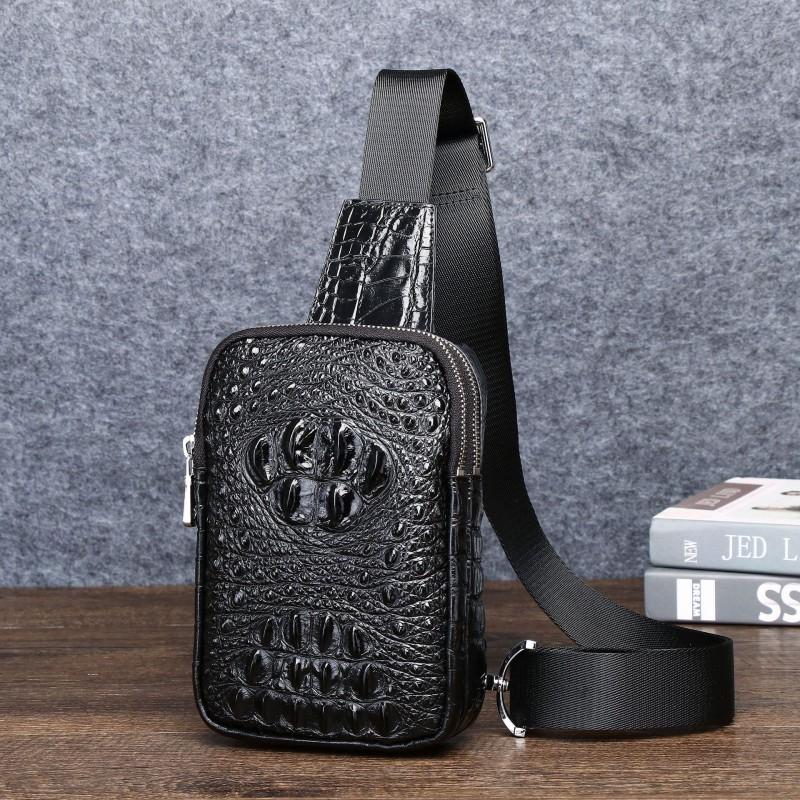 New Crocodile Bone Pattern Men s Small Chest Bag Fashionable Outdoor Diagonal Cross 13x5x20