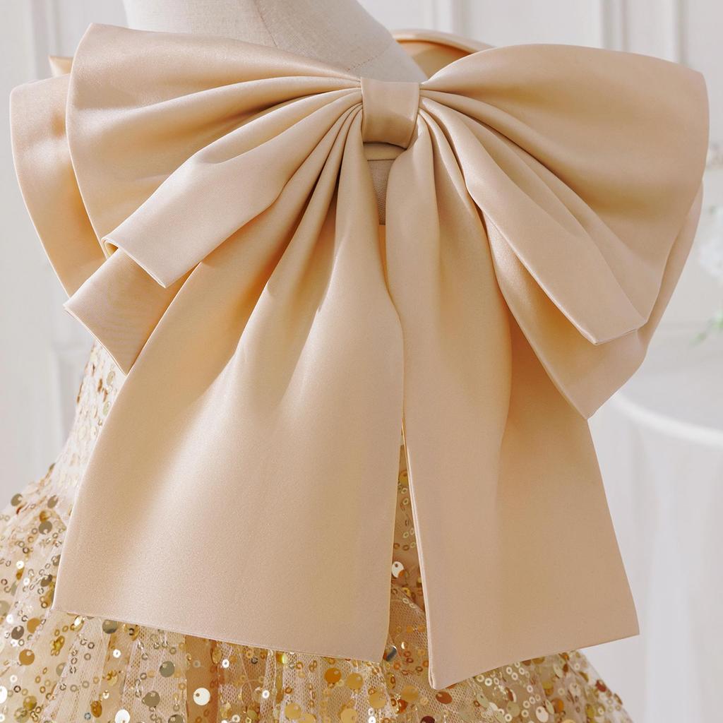 Girls' 2026 Formal Mesh Princess Dress with Big Bow and Puffy Skirt, Ideal for Runway and Performances.