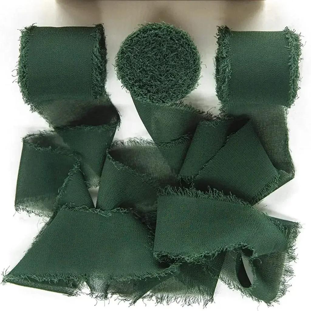 4cm x 5m Frayed Edged Satin Handmade Chiffon Silk Ribbon For Wedding Invitation Bouquets Birthday Party DIY Decoration Gift