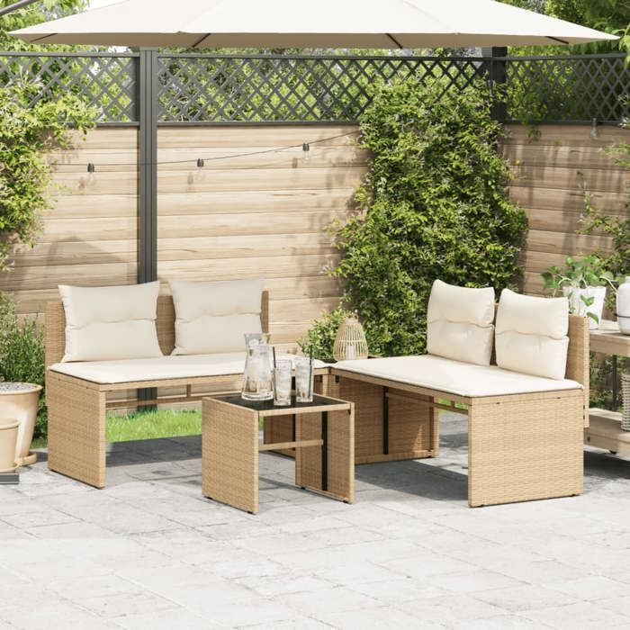 VidaXL Garden Lounge Set with Cushions 4 Pcs Beige Braided Resin, Outdoor Sofa Set, Garden Lounge, Set 4003882