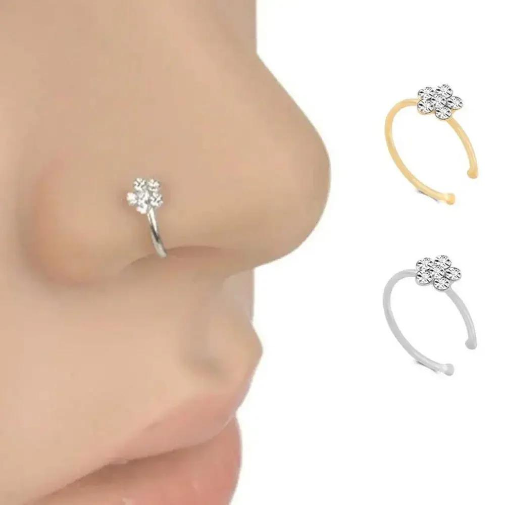 1pc Non Piercing Flower Clip Nose Ring Fake Hoop Earring Stainless Steel Ear Cuff Without Holes Body Jewelry