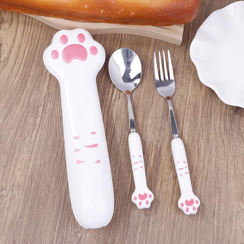 Cartoon Cat Claw Stainless Steel Spoon And Fork Set Spoon Chopstick Cutlery Student Outdoor Camping Portable Kitchen Accessories